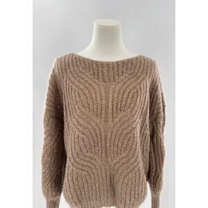 Sezane Fawn Brown Simone Kid Mohair Wool Sweater Rib Knit Pullover Small